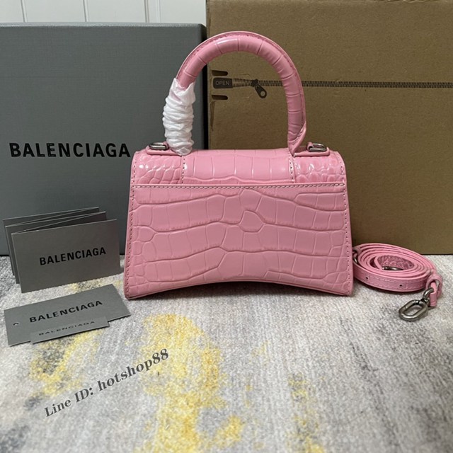 Balenciaga專櫃爆款新色XS號鱷魚紋櫻花粉沙漏包 巴黎世家Hourglass沙漏包 fyj1950